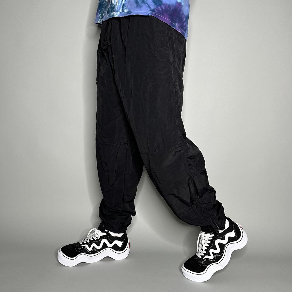 Vintage 90s Military Track Pants Mens L Jet Black Nylon Joggers Ankle Zippers